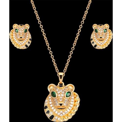 Vankeliif Simple animal pendant and earrings womens jewelry set copper leopard head zircon micro-inlaid classic fashion jewelry