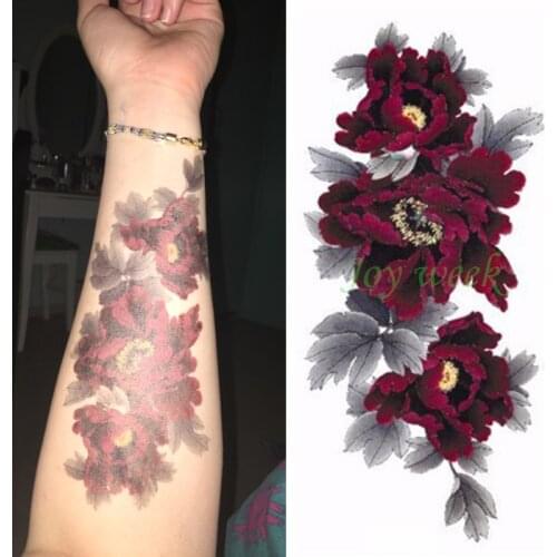 Waterproof Temporary Tattoo Sticker dark red peony flower womens body art tatto stickers flash tatoo fake tattoos for girl 7