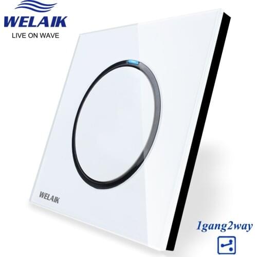 WELAIK UK standard-Crystal Glass-Panel Push-Button-Switch Wall-Light Switch AC 110-250V 1Gang-2Way B1712W