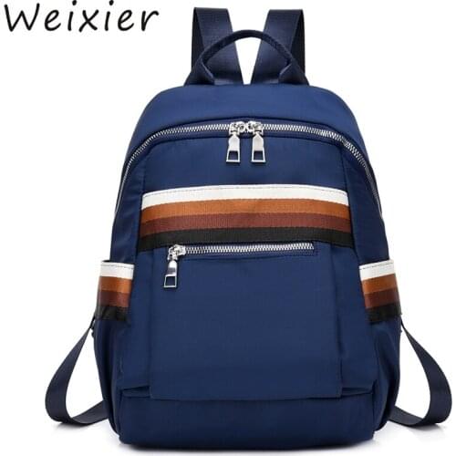 WEIXIER Designer Backpack Season Bag Stripe Zipper Backpack Waterproof Polyester Female Ladies Purse Multi-Function Bag V2-93