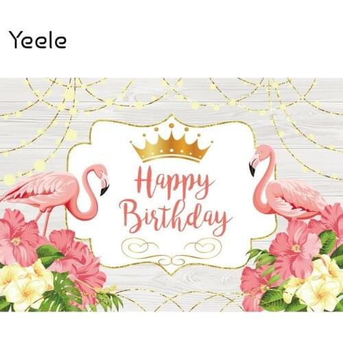 Yeele Birthday Backdrop Photocall Wood Board Flamingo Glitter Flower Party Decor Photographic Photo For Photography Studio Shoot