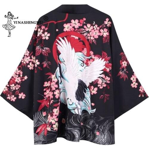 Yukata Women Japanese Kimono Traditional Summer Carp Print Loose Shirt Casual Coat Kimono Femme Kimono Cardigan Cosplay Costume