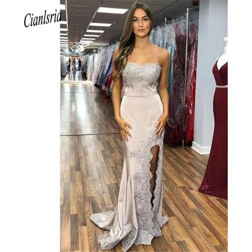 Gorgeous Sweetheart Sleeveless Long Mermaid Evening Dress 2020 Appliques Lace Beading High Split Formal Evening Party Dresses