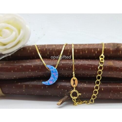 1pc/Lot)Free Shipping 8*11mm op74 opal Moon necklace with High Quality S925 Silver gold chain for 2020 gift sale aliexpress
