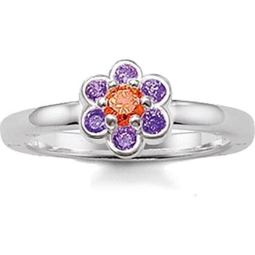 2018 Silver Plated Purple Zirconia Flower Rings, Most Fashion Glam Ring Jewelry Bijoux Openable Mouth Ring Gift for Women Girls