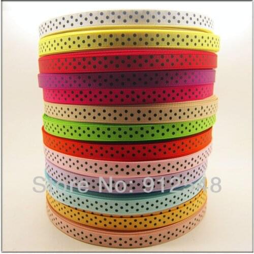 3\/8" 10mm Grosgrain ribbon black Polka Dots , DIY hairbow accessories,13 color mix,hyd014