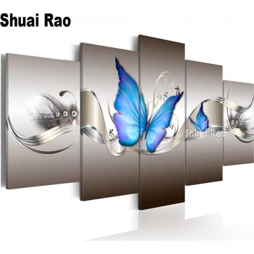 5 Panel Diamond Mosaic Full Square/Round Diy Diamond Painting Blue butterfly Perfect Home Decor Diamond Embroidery Sale