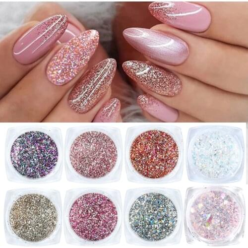 6pc Platinum Diamond Nail Art Glitter Set Holographic Chrome Nail Powder Dip Flake Sparkling Sequin For Manicure Decor LA1539-17