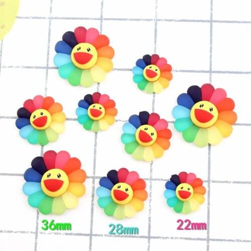 8pcs Kawaii Rainbow Color Flatback Resin Smiling Flower Charms Pendants For DIY Decoration Earrings Keychain Jewelry Accessory