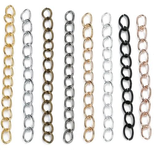 100pcs 50mmx3mm Gold Silver Bronze Color Iron Metal Extension Extender Chain For Jewelry Making DIY Crafts Findings Supplies