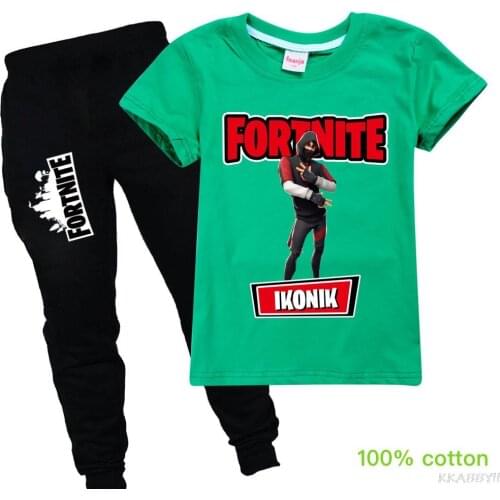 Fortnite Cotton childrens Suit Boys and girls short-sleeved T-shirts + casual trousers clothing suit