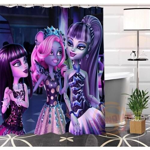 Eco-friendly Custom Unique monster high Fabric Modern Shower Curtain bathroom With Hooks for yourself H0220-46