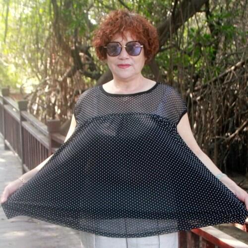 Elegant tops woman tshirts sexy streetwear short sleeve summer plus size t shirt for women polka dot oversized t shirt H177