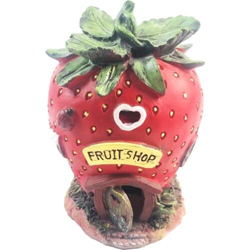 Strawberry Fairy House Statue with Solar LED Light Lighted Garden Art Outdoor Waterproof Patio Porch Lawn Backyard Ornament Gift