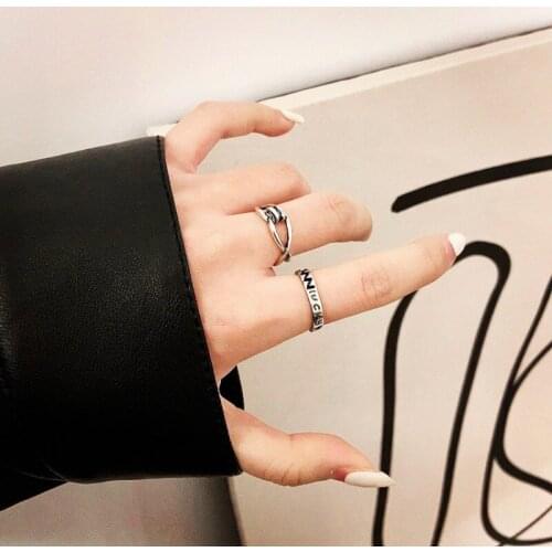Hip-hop Rock INS Wind Retro Do Old Design Ring Personality Hollow-Out Letter Ring Temperament Two-Piece Women Index Finger Ring