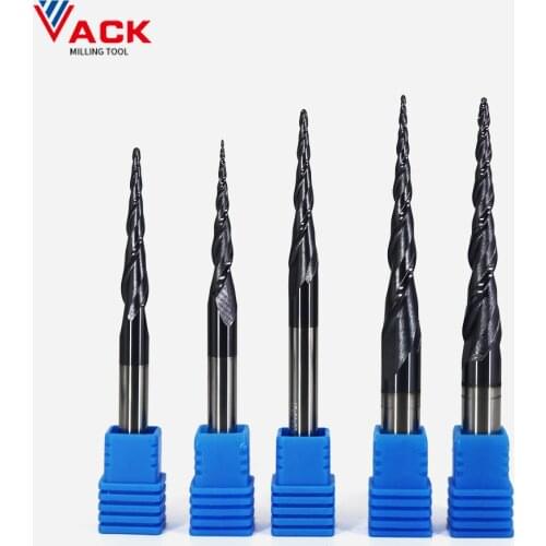 VACK Carbide Ball Nose End Mills 3.175mm 4mm 6mm 8mm Tapered End Mill Engraving Router Bits Cnc Taper Wood Metal Milling Cutter