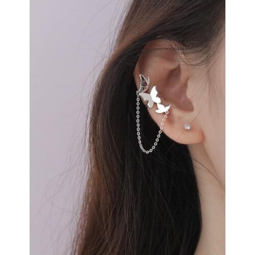 Korean Cute Acrylic Butterfly Earrings Cartoon Animal Tragus Piercing Stud Earring for Women Girls Fashion Chain Jewelry Gifts