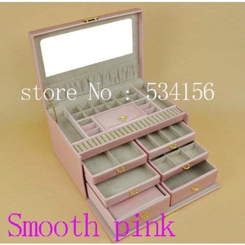 Watch box earrings necklace pendant jewelry organizer jewelry display shelf packing gift box smooth pink leather jewelry box