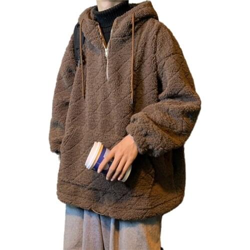 Fashion hoodie men lambs mens trend ins thick coat Time limited