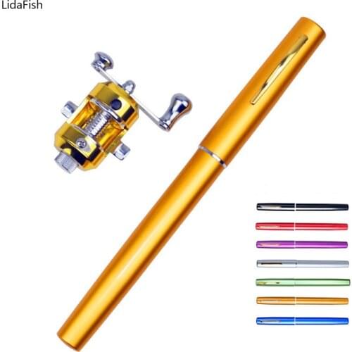 Outdoor Portable Pocket Telescopic Mini Fishing Rod Pole Pen Shape Fishing Rod With Reel Wheel River Lake Fishing