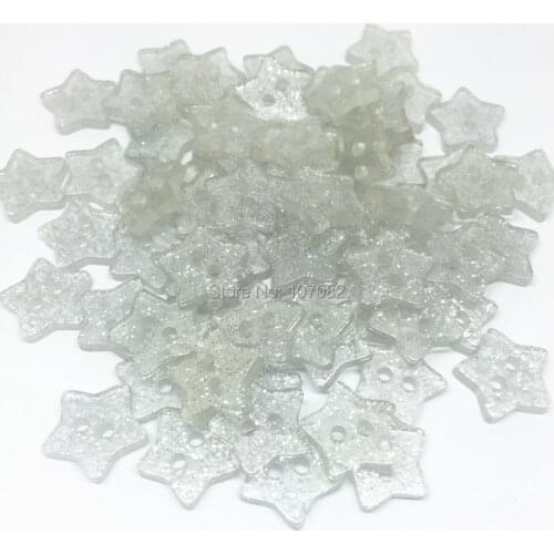 1000pcs Silver Glitter Stars Resin Buttons 14mm Sparkle 2 Holes Christmas Crafts Sewing Accessory Baby Button