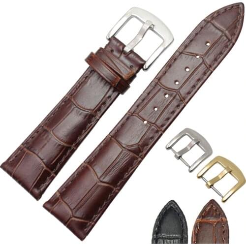 Watchbands Men Black Brown Genuine Leather Soft Watch Strap Band Silver Gold Metal Pin Buckle Accessories 19mm 20mm 21mm 22mm