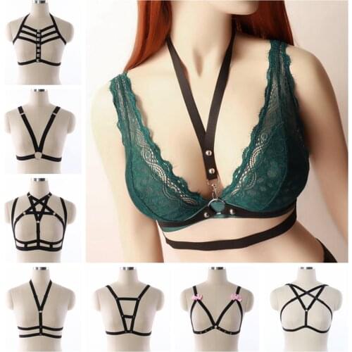 Cheapest Body Cage Bra Bondage Harness Women Sexy Lingerie Black Belt Gothic Crop Tops Cage Bralette Fetish Suspender Belt