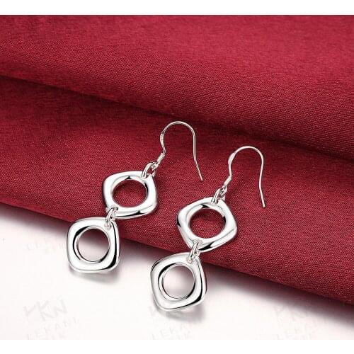 Silver Plated Round Geometric Pendant Earrings Are Suitable for Womens Wedding Engagement Fashion Party Charm Jewelry
