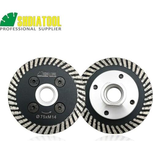 SHDIATOOL 2 pcs 75mm Hot Pressed Mini Turbo Diamond Engraving Saw Blades With Removable M14 Flange Cutting Disc