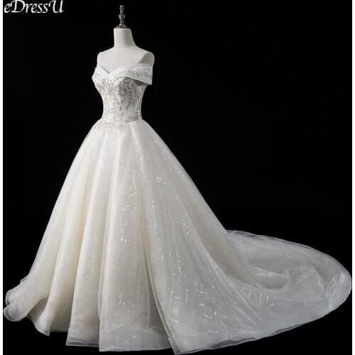 Corset Bridal Dress 2020 Elegant Sequins Wedding Dress Monarch Train Wedding Gown V-Neck Lace up Dress Robe de Mairee OY-Q5875