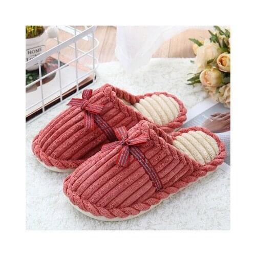 Cotton Slippers for Women Plush Winter And Autumn Slippers Warm Comfortable Fur Slides Striped Non-slip Soft Woman Shoes