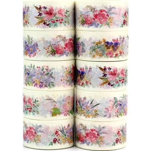 High quality 10pcs/lot Cute Beautiful Flowers Washi Tapes DIY Decor Scrapbooking Planner Adhesive Masking Tape Kawaii Stationery
