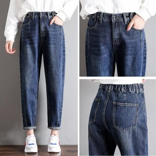 2019 Autumn Women Denim Pants High Waist Elastic Jeans Femme Casual Loose Jeans Slim Vintage Female Cowboy Trousers R186