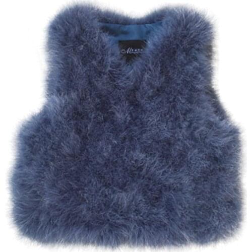 Ostrich Feathers Womens Fur Vest Outerwear 2020 New Winter Lady Trendy Furry Bottoming Solid Short Coats Female Warm Jackets