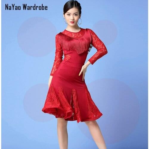 2021 New L64 Female Latin Dance Dress Women Tasseel Lace Patchword Belly Performamnce Dancing Skirt and Tops for Modern Dance