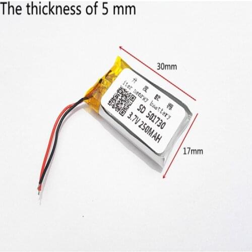 10pcs 3.7V 250mAh 501730 Lithium Polymer Li-Po li ion Rechargeable Battery cells For Mp3 MP4 MP5 GPS mobile bluetooth