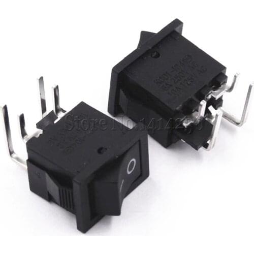 10PCS Ship Type Switch Black 15*21mm 4PIN 90 Degree Curved Needle Pins ON-OFF Rocker Switch 6A/250V 10A/125V Power Switch