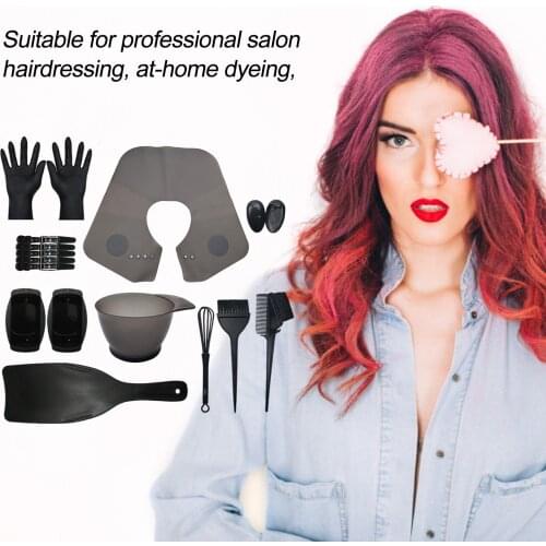 17Pcs/Set Hair Dye Coloring Kit Hair Tinting Bowl Dye Brush Ear Cover Gloves Hair Highlighting Board Dye Mixer
