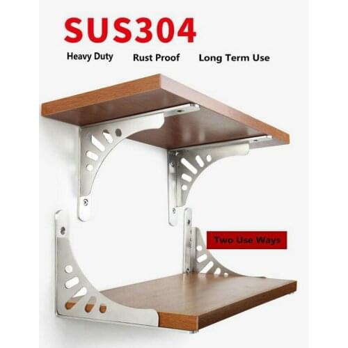 2PCS 6-16INCH SUS304 Stainless Steel Shelf Bracket L Shape Thickened Corner Right Angle Two Ways Use Bracket Up Down Hold Rack