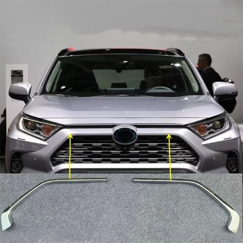 2pcs ABS Chromed Car Front Grill Grille Decorative Cover Trim Strips For Toyota RAV4 2019 2020 Car Styling Decals
