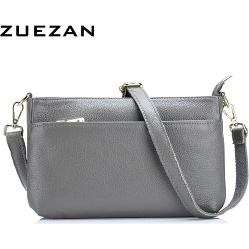26*17*6cm, 3 Compartments, Women Genuine Leather (100% Natural Cowhide) Messenger Crossbody Bag, A084