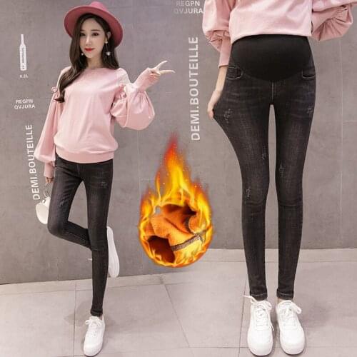 3XL Winter Maternity Jeans Velvet Warm Thicken Pencil Pants For Pregnant Women Clothes Skinny Jeans Leggings Pregnancy Pants