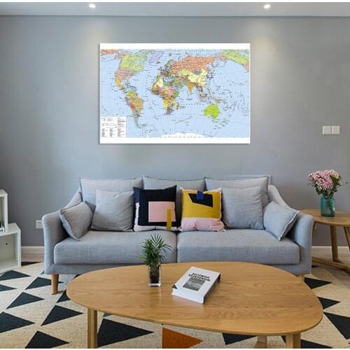 84*59cm Political Map of The World In Russian with Details Canvas Painting Wall Art Poster Classroom Home Decor School Supplies