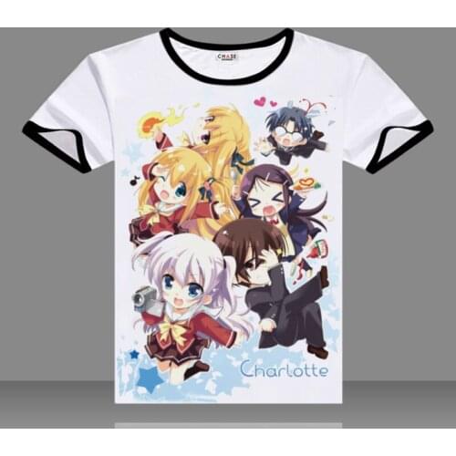 Anime Charlotte T-shirts Black O-Neck Short Sleeve Nao Tomori Tops Fashion Printed Fancy Tees Summer t shirts