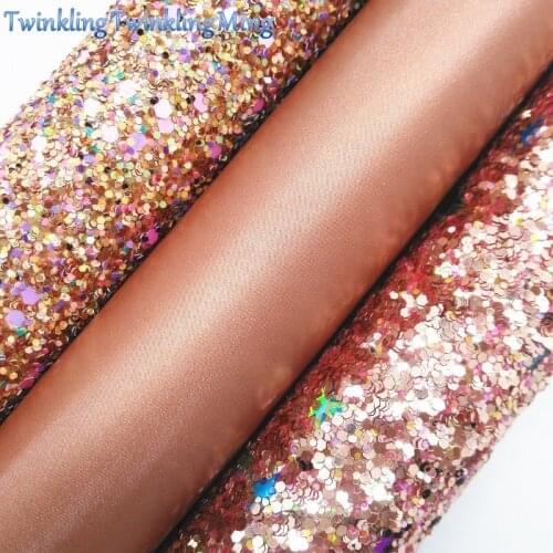 ROSE GOLD Glitter Fabric, Faux Leather Fabric, Chunky Glitter Synthetic Leather Sheets For Bow A4 8"x11" Twinkling Ming XM260