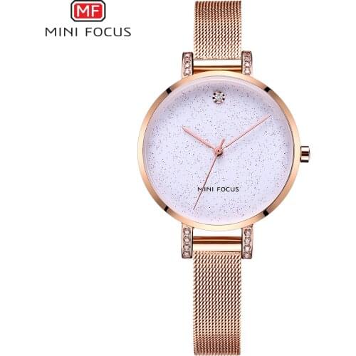 MINIFOCUS Fashion Elegant Quarts Women Watch Rose Gold Women Wrist Watch Ladies Brand Luxury Crystal Watches Relogio Feminino