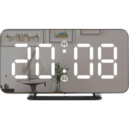 Digital Mirror Alarm Clock Wall Clock LED Display Electronic Temperature Snooze Clock USB Home Decoration