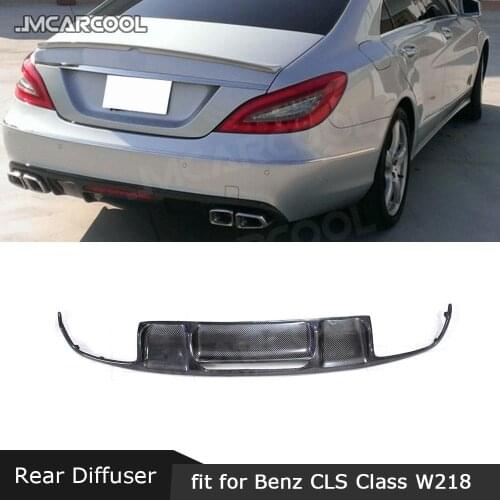 Carbon Fiber Material Rear Bumper Diffuser For Benz CLS Class W218 CLS300 CLS350 AMG Sport 2011-2014 Four Outlet FRP Diffuser