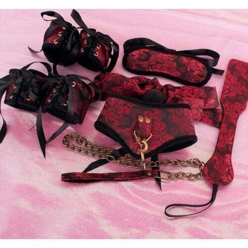 Chinoiserie erotic bdsm bondage set handcuffs Collar Mouth ball hand beat Couple adult games sex toys for Women