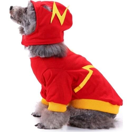 Flash Man Dog Costume Clothes Hats Set Halloween Puppy Cat Party Cosplay Funny Christmas Clothing Lightning Dog Pet Role-play